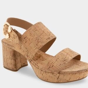 NIB AEROSOLES Tan Cork Sandals with Chunky Heel